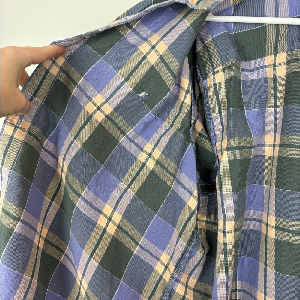 Lauren Ralph Lauren 100% Cotton Lavender, Green & Peach Plaid Button-Up size XL - Picture 8 of 12